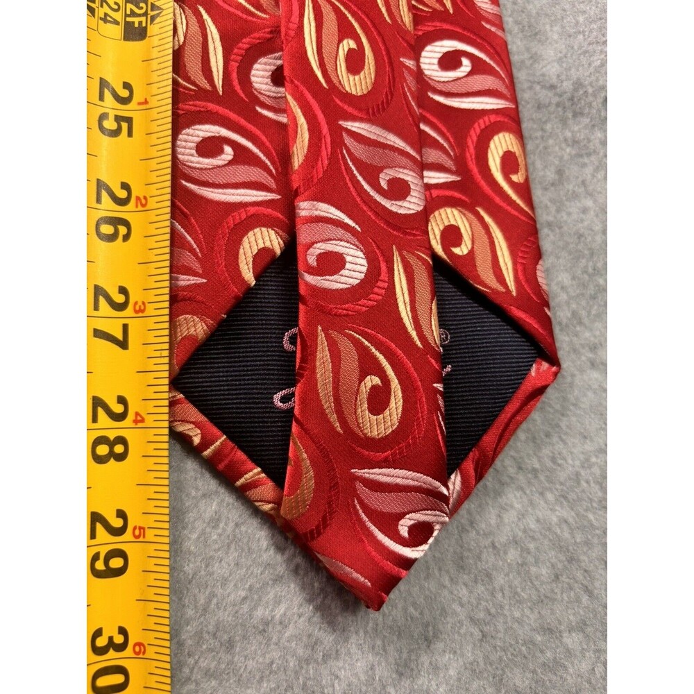 Juin Paris Silk Tie Red White Yellow‎ Geometric L:59” W:4” Jacquard - Picture 9 of 10